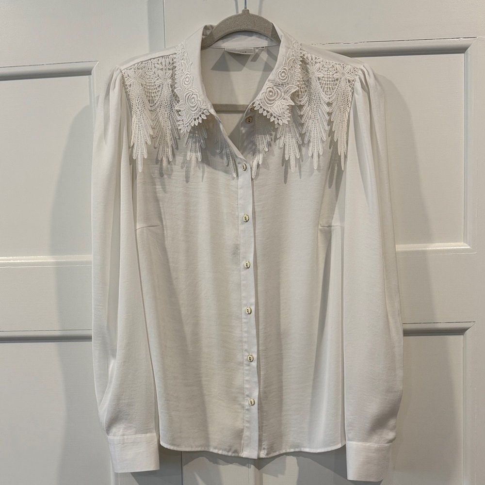 Gestuz White Silky Blouse with Embroidered Detail